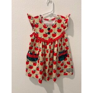 Eleanor Rose Girls Apple Print Flutter Sleeve Dress Tan Red Size 3-4